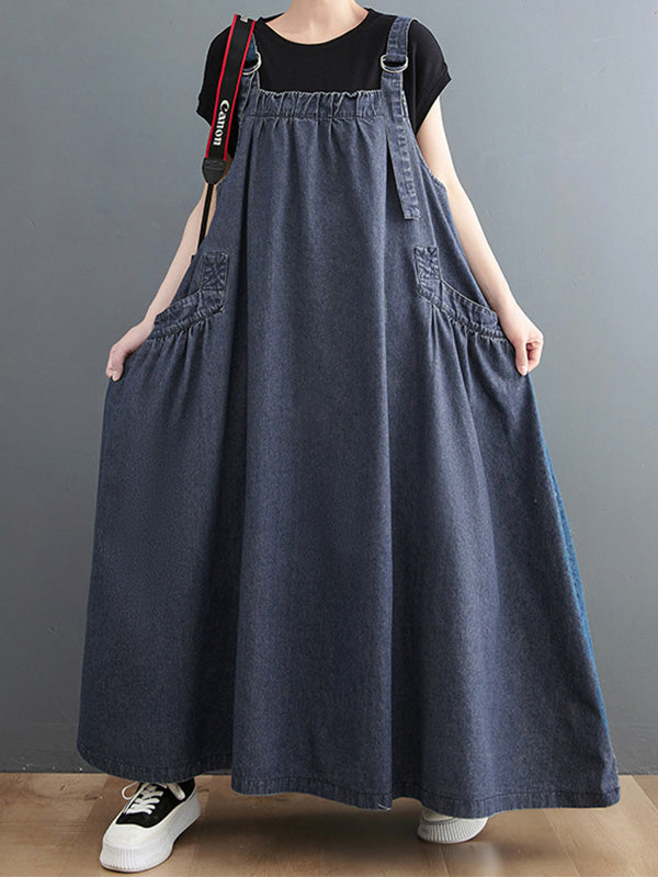 Loose Fit Denim Overall Dress