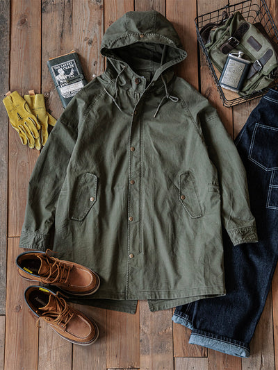 Chaqueta tipo parka con capucha y cordones ajustables para hombre