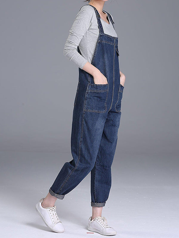 Women's Casual Baggy Denim Bib Overalls