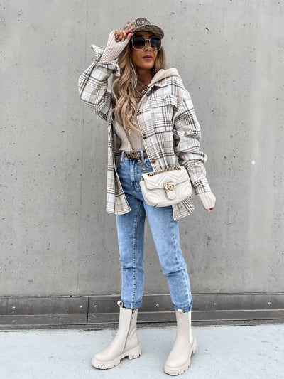 Detachable Hooded Plaid Shacket