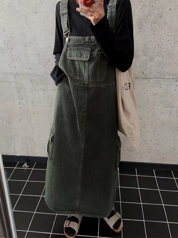 Vintage-Inspired Cargo Overall Dress