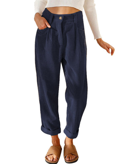 Women's High Waisted Straight Leg Corduroy Pants with Pockets