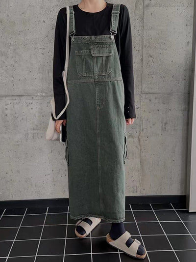 Vintage-Inspired Cargo Overall Dress