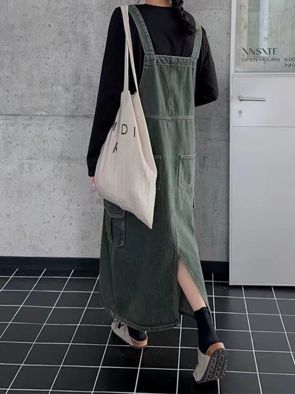 Vintage-Inspired Cargo Overall Dress