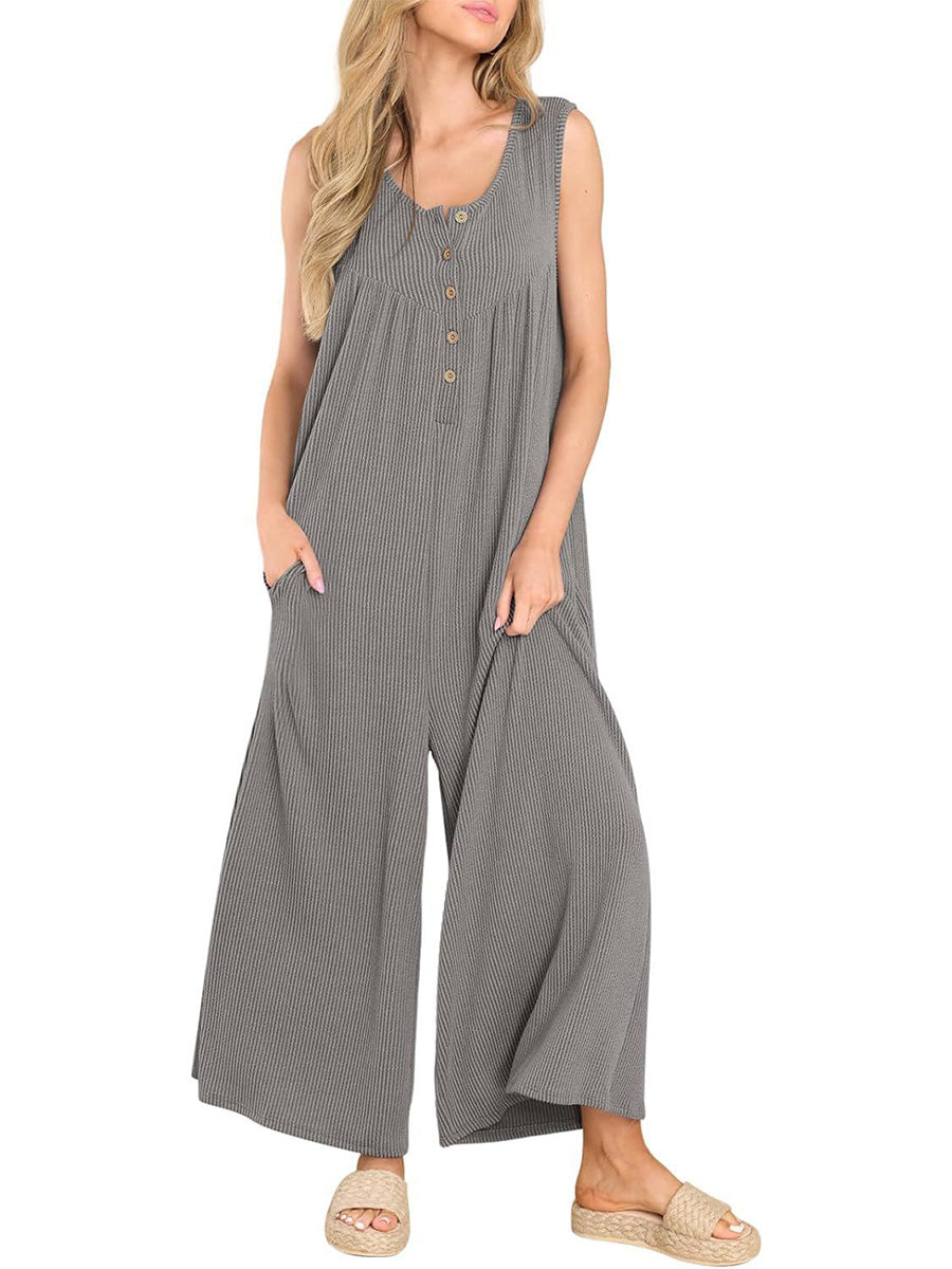 Women's Striped Sleeveless Wide Leg Jumpsuit