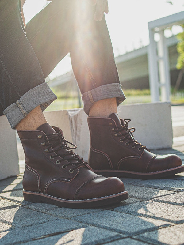 Bottes de travail en cuir de vachette véritable pour hommes