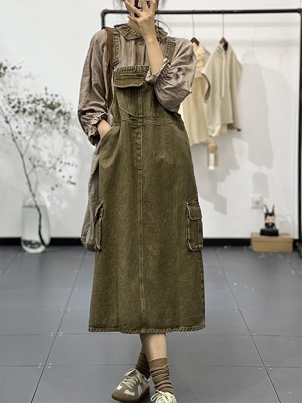 Vintage-Inspired Cargo Overall Dress