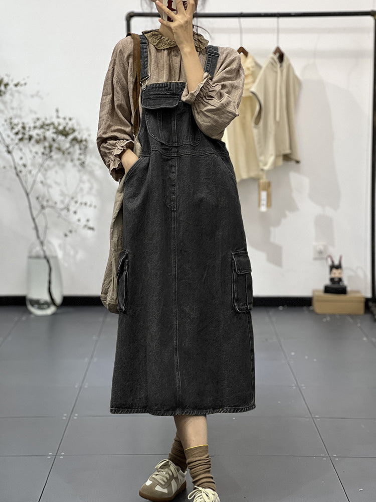 Vintage-Inspired Cargo Overall Dress