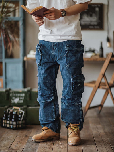 Heavy Denim Cargo Pockets Cruiser Pants