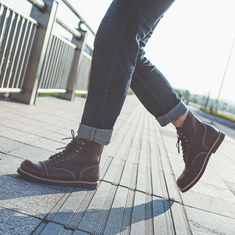 Bottes de travail en cuir de vachette véritable pour hommes