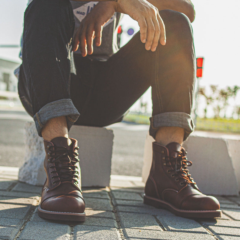 Bottes de travail en cuir de vachette véritable pour hommes