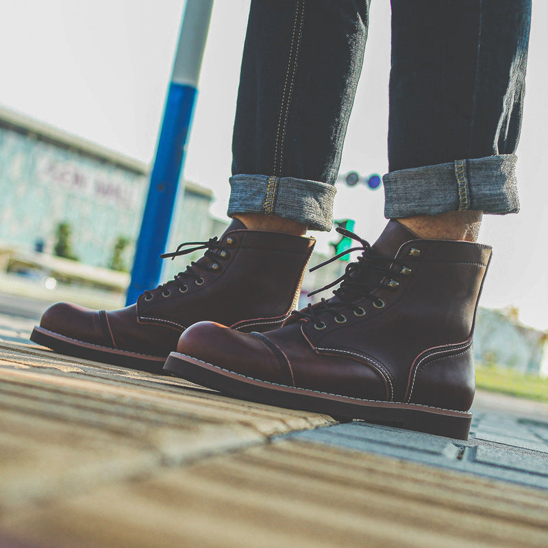 Bottes de travail en cuir de vachette véritable pour hommes