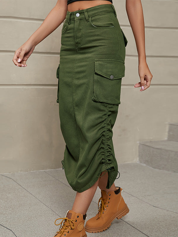 Women's Drawstring Skirt Side Casual Denim Cargo Skirt