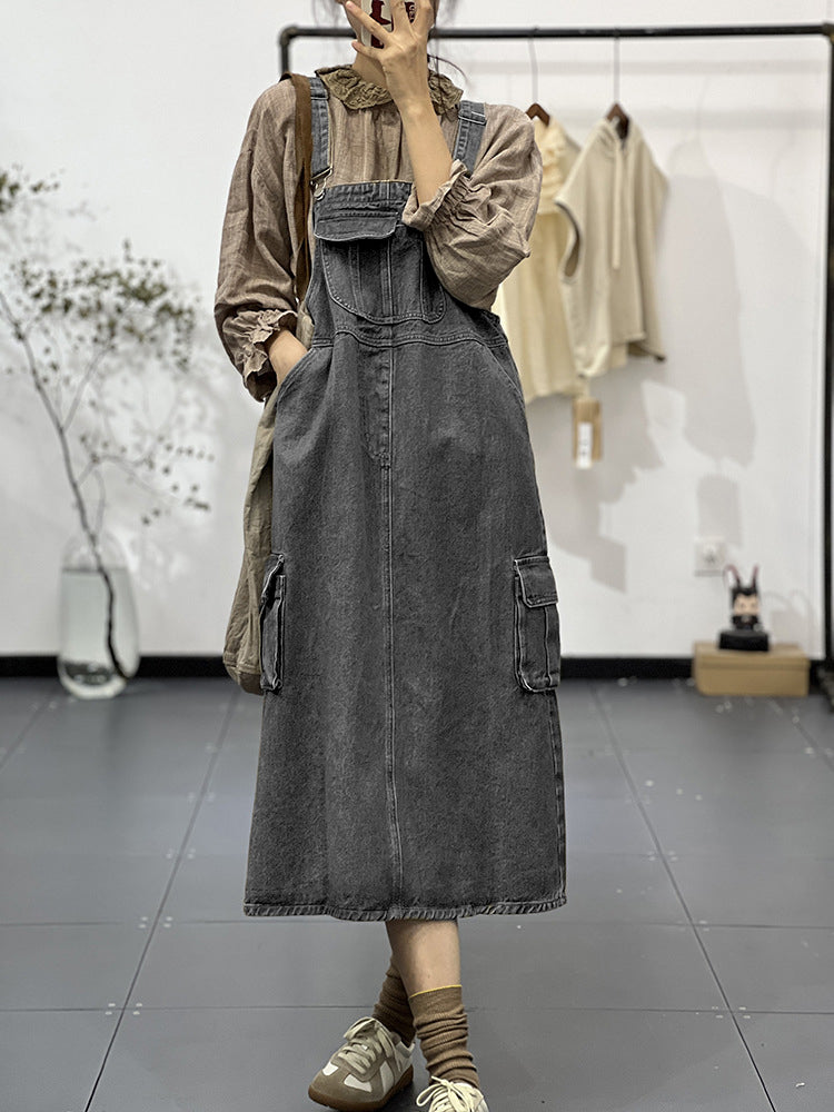 Vintage-Inspired Cargo Overall Dress