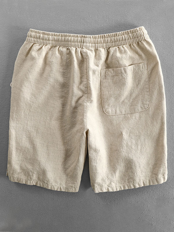 Men’s Drawstring Cotton and Linen Blend Casual Shorts