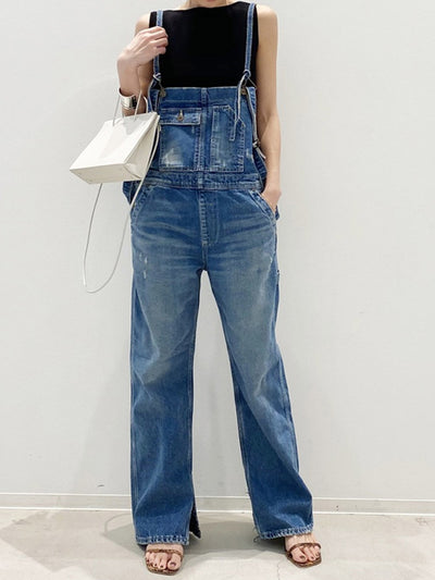 Double-Strap Denim Overalls with Side Bottom Splits