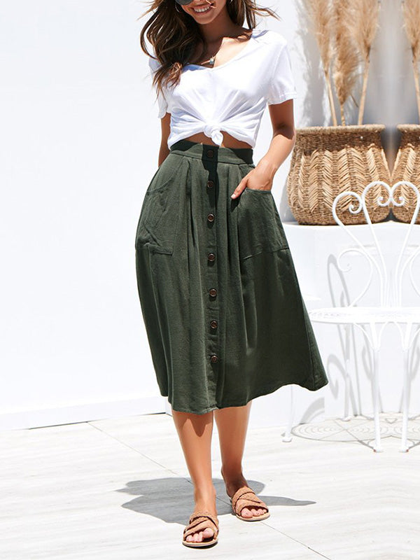 Women's Casual High Waist Button Skirt