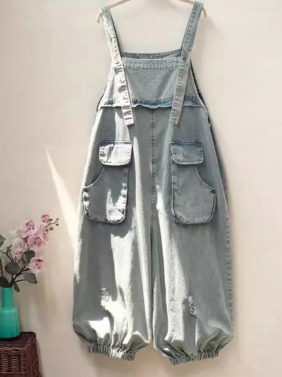 Women's Loose Fit Denim Cropped Overalls