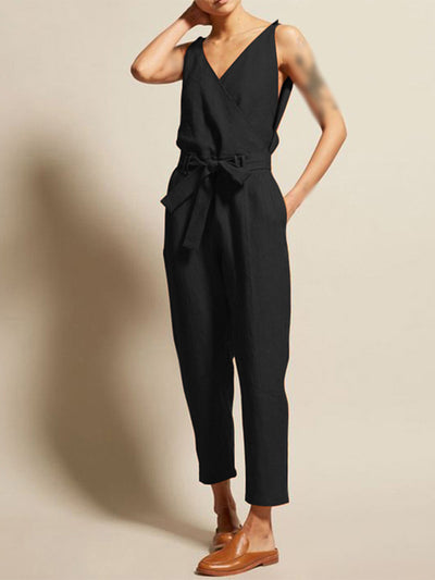 V-neck Casual Jumpsuit With Belt