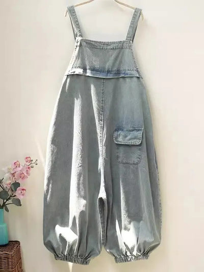 Women's Loose Fit Denim Cropped Overalls