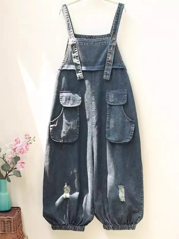 Women's Loose Fit Denim Cropped Overalls