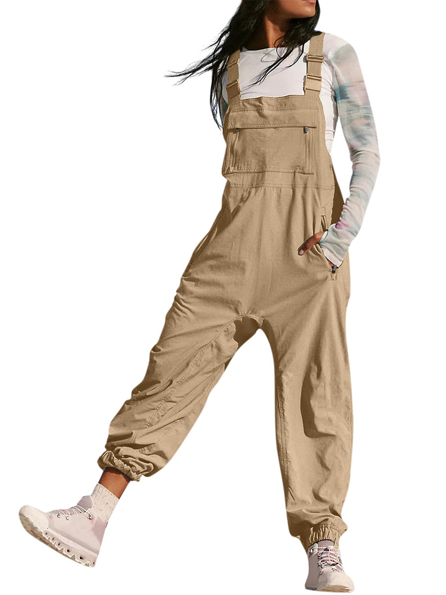 Women's Cargo Overalls With Zippered Pockets