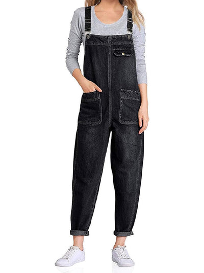 Women's Casual Baggy Denim Bib Overalls