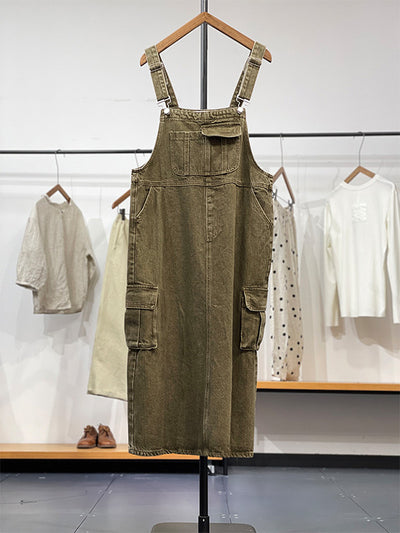 Vintage-Inspired Cargo Overall Dress