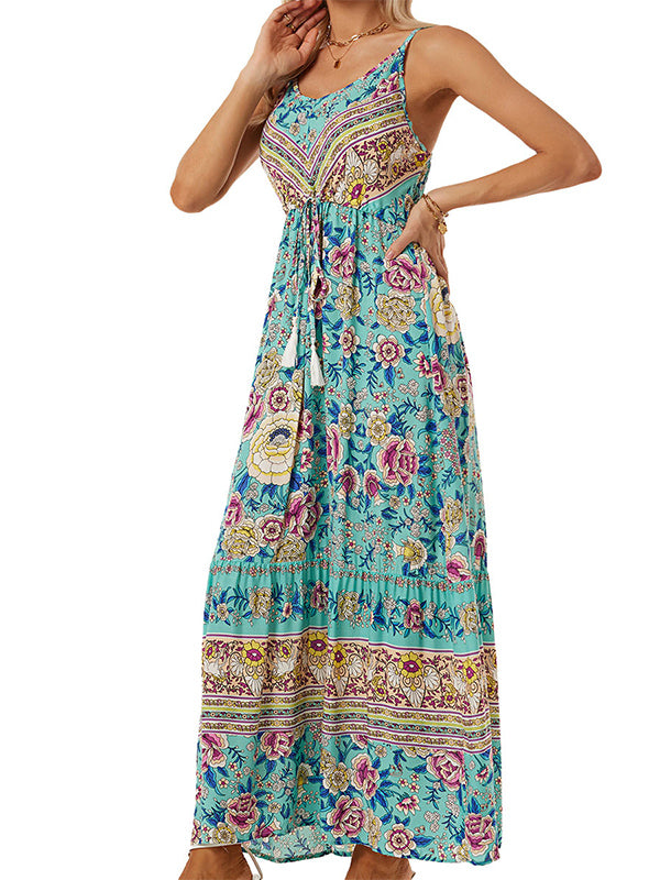 V-neck High Waist Botanical Floral Slip Dress