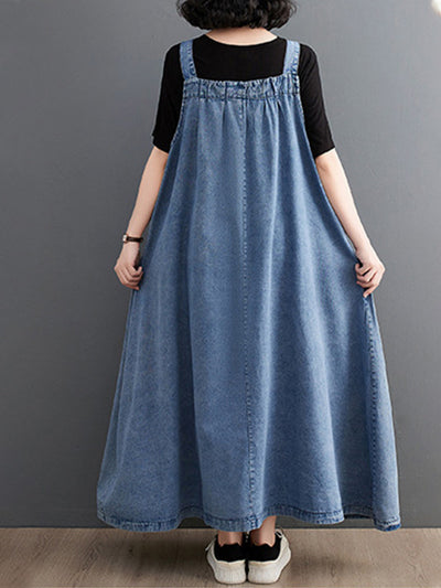 Loose Fit Denim Overall Dress