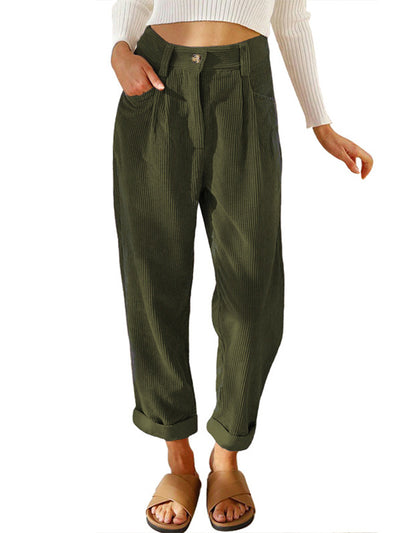 Women's High Waisted Straight Leg Corduroy Pants with Pockets