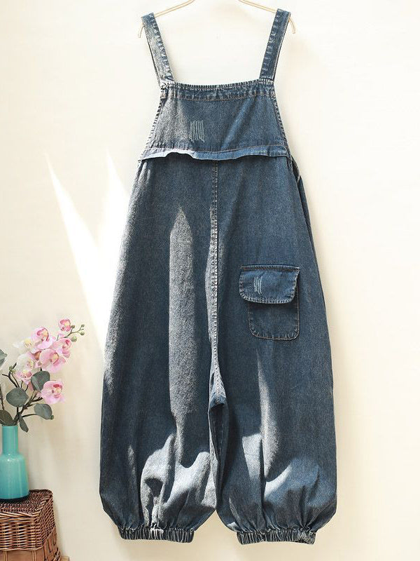 Women's Loose Fit Denim Cropped Overalls