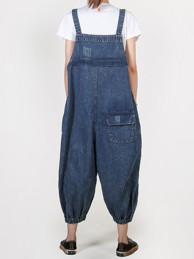 Women's Loose Fit Denim Cropped Overalls