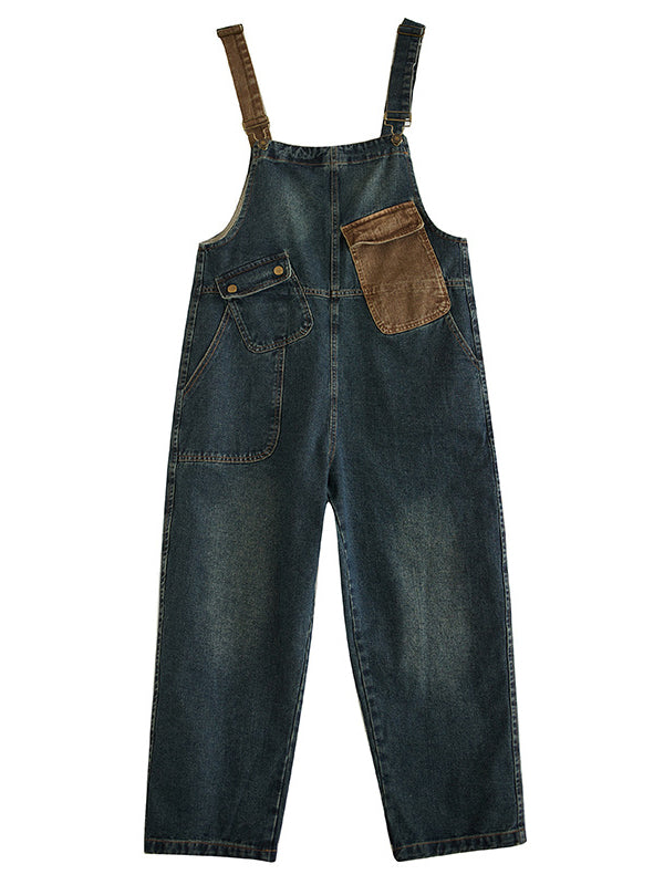 Women's Contrast Washed Denim Overalls