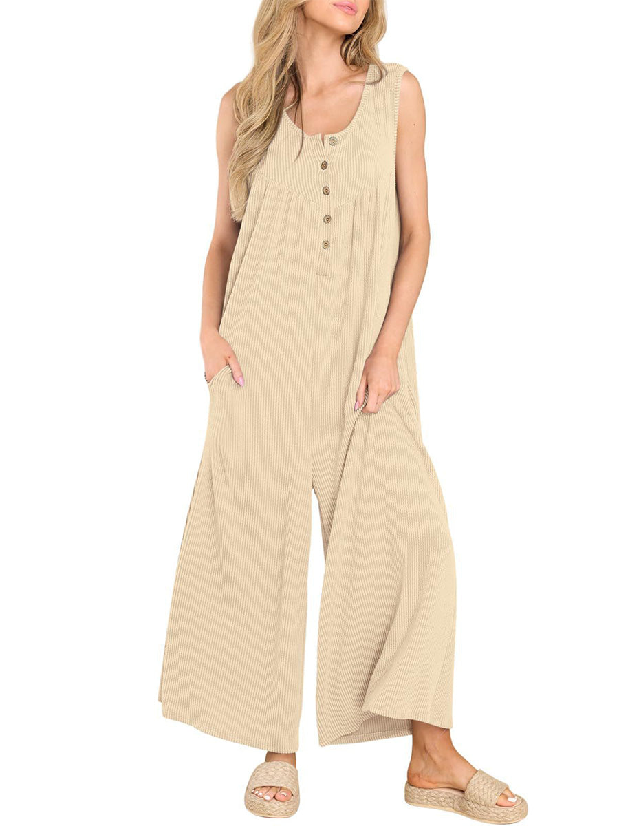 Women's Striped Sleeveless Wide Leg Jumpsuit