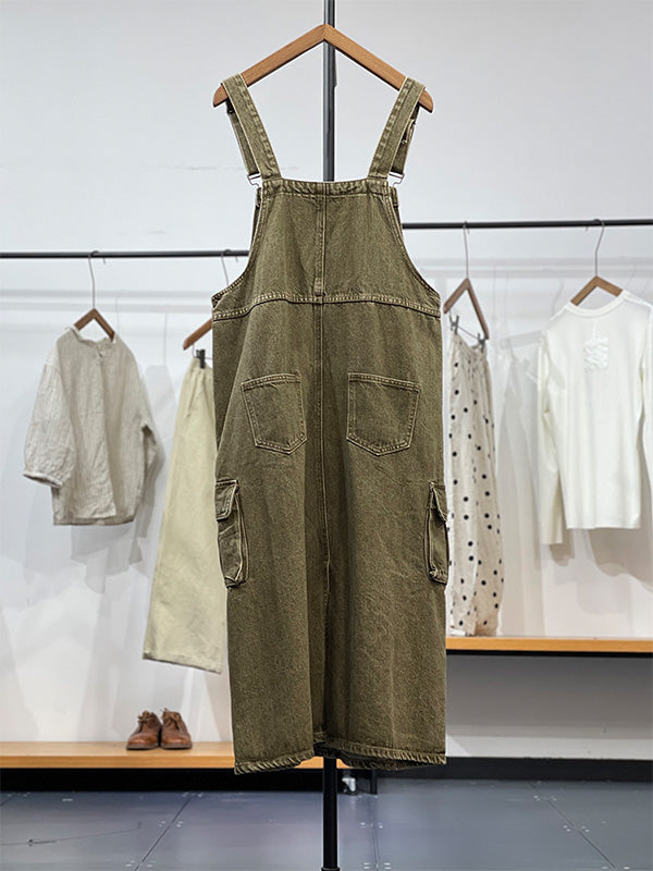 Vintage-Inspired Cargo Overall Dress