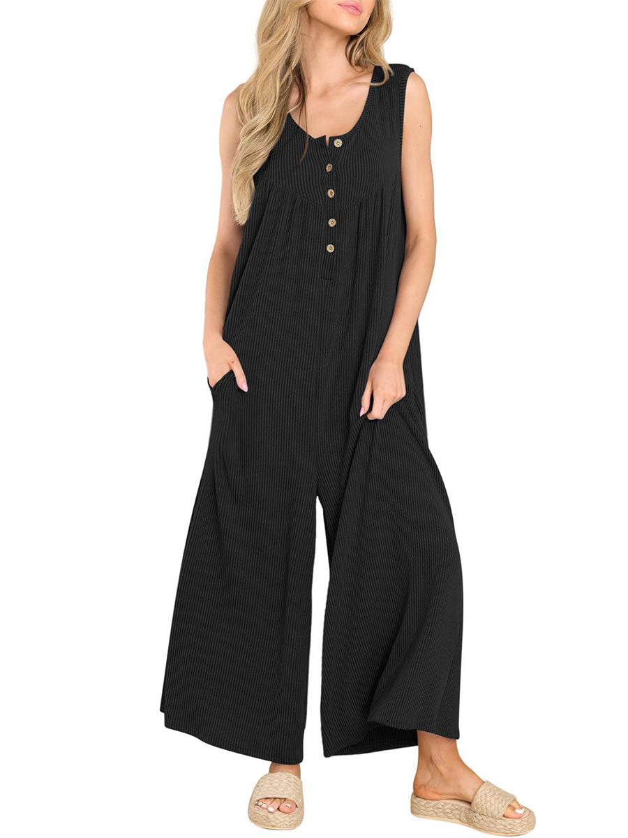 Women's Striped Sleeveless Wide Leg Jumpsuit