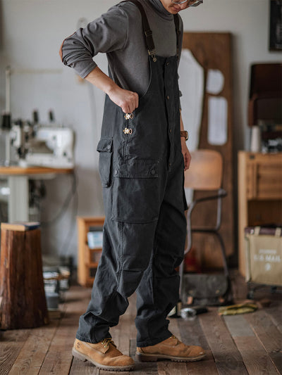 Men's Canvas Overalls Flap Pockets Button Front Workwear