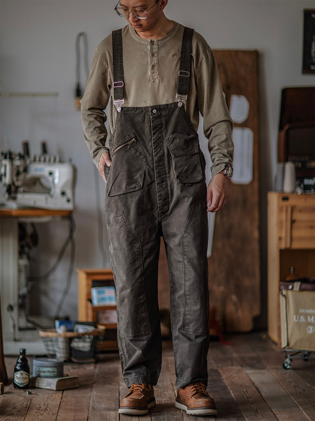 Men's Unique Pocket Overalls with Hammer Loop