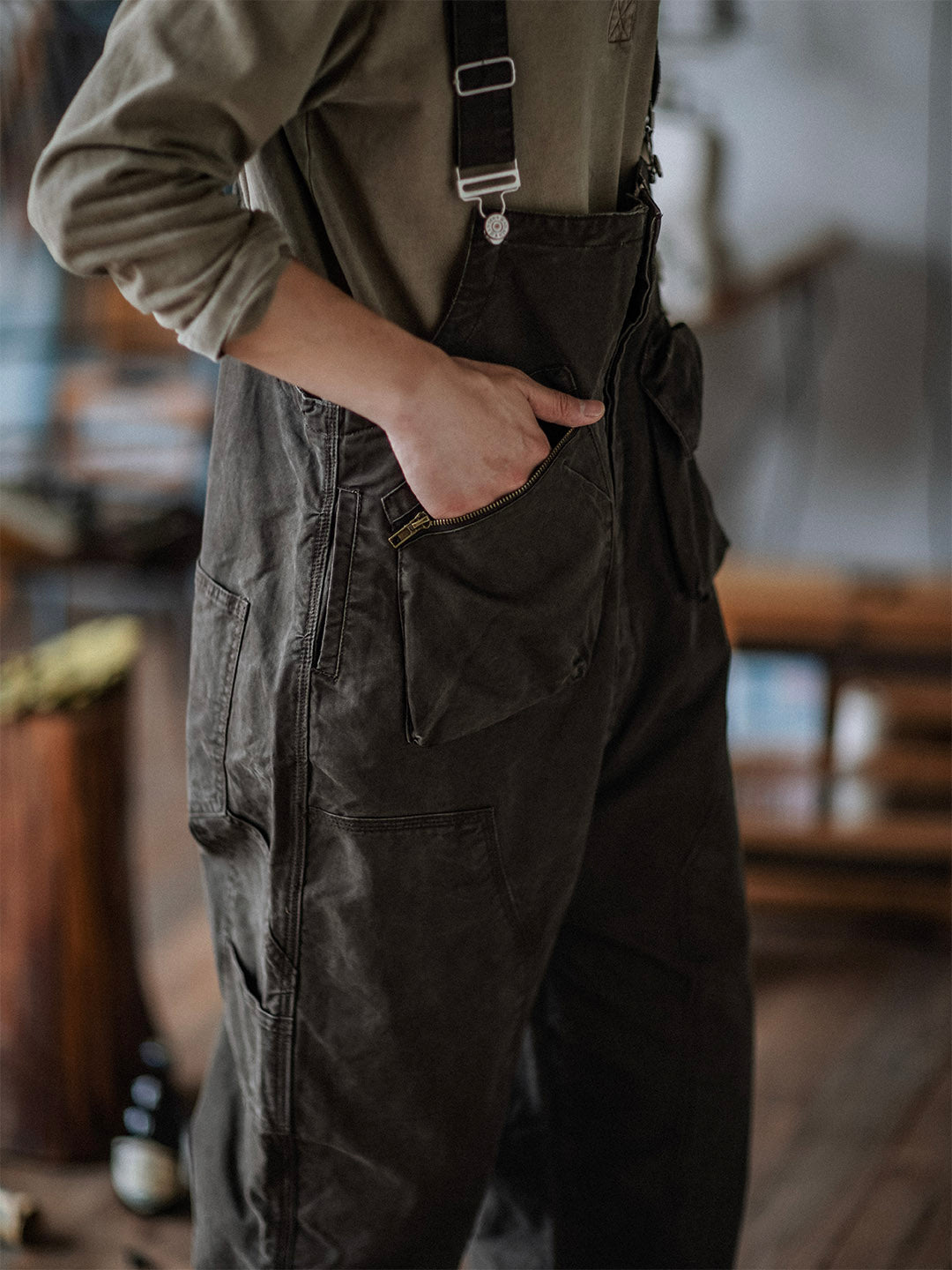 Men's Unique Pocket Overalls with Hammer Loop