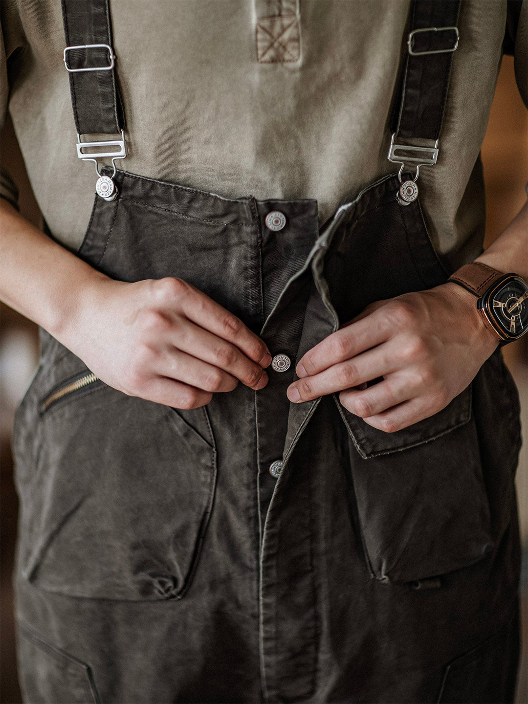 Men's Unique Pocket Overalls with Hammer Loop