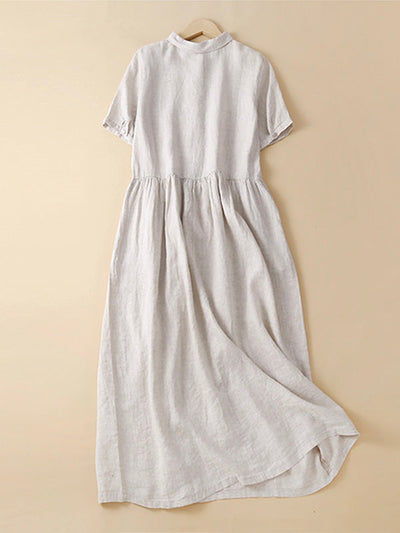 Lapels Cotton and Linen Midi Dress – Madepants