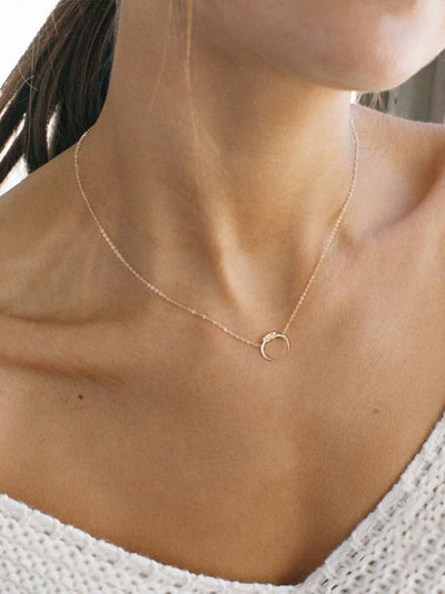 Sterling Silver Diamond Moon Necklace